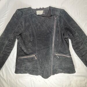 TODD LYNN Women's Charcoal Suede Moto Jacket Biker Style Zipper Detail